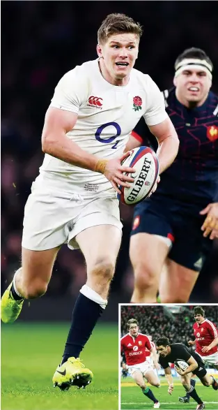  ?? PICTURES: Getty Images ?? Running the show: England inside-centre Owen Farrell. Inset: Dan Carter scores during the second Lions Test in 2005