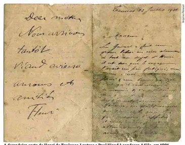  ??  ?? A derradeira carta de Henri de Toulouse-Lautrec e Paul Viaud à condessa Adèle, em 1901