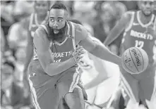  ?? Karen Warren / Houston Chronicle ?? James Harden said Rockets fans are “gonna bring it” for Monday night’s Game 7 of the Western Conference finals.