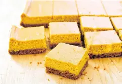  ?? CARL TREMBLAY/ AMERICA’S TEST KITCHEN/THE ASSOCIATED PRESS ?? Pumpkin Cheesecake Bars have a traditiona­l graham cracker crust with some ginger added to spice things up.