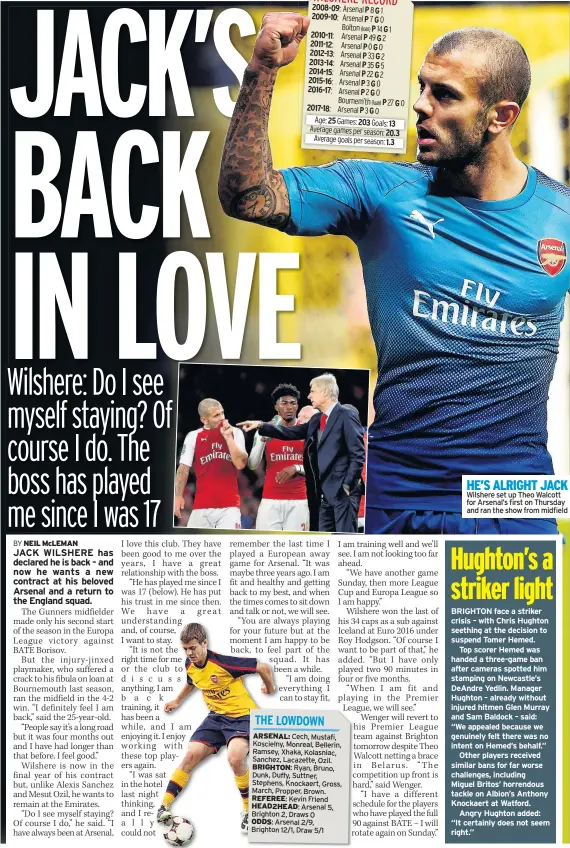  ??  ?? HE’S ALRIGHT JACK Wilshere set up Theo Walcott for Arsenal’s first on Thursday and ran the show from midfield