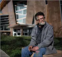  ?? ?? Since the recent storms, Robert Moffitt, who is unhoused, has been staying at the Red Cross emergency shelter at Seven Trees Community Center in San Jose. Here, he talks during an interview outside the shelter on Jan. 12.