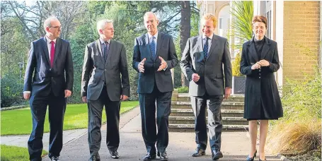  ??  ?? David Shapiro and Craig Baker of Willis Towers Watson with Alliance Trust chairman Lord Smith, deputy chairman Gregor Stewart and non-executive director Clare Dobie during a shareholde­r forum in Dundee.