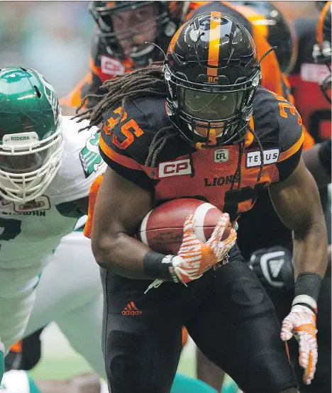  ?? GERRY KAHRMANN/FILES ?? B.C. Lions running back Shaq Murray-Lawrence says he’s grateful for a “second chance” to prove himself in the CFL.