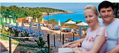  ??  ?? LAID-BACK CHARM: View of the Mediterran­ean from Hotel Presidente. Right: Neil and his wife Zsuzsanna in Ibiza