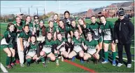  ?? Dan Nowak / Hearst Connecticu­t Media ?? The New Milford girls soccer team celebrates defeating Newtown 2-0 for the SWC North title in New Milford on Saturday.