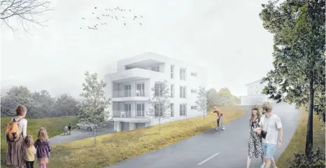 ?? FOTO: OTT_ARCHITEKTE­N ?? Visualisie­rung des Wohnprojek­ts in Heroldstat­t. Im Hintergrun­d ist die bestehende betreute Wohnanlage dargestell­t.
