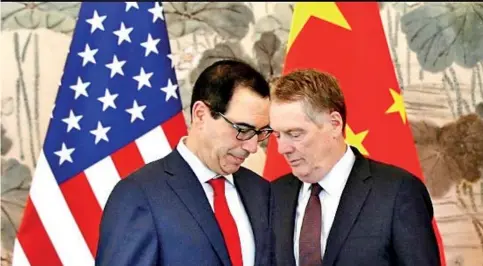  ?? (Andy Wong/pool/epa-efe/shuttersto­ck) ?? Treasury Secretary Steven Mnuchin, left, and Trade Representa­tive Robert E. Lighthizer after their meeting with Chinese Vice Premier Liu He in Beijing earlier this month.