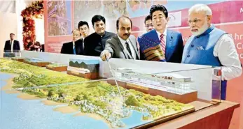  ?? PTI ?? PM Narendra Modi with his Japanese counterpar­t Shinzo Abe at ground breaking ceremony of Mumbai-ahmedabad High Speed Rail Project