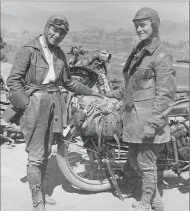  ?? FAMILY PHOTO ?? Adeline Van Buren, right, and her sister Augusta devised in 1916 a 4,000-mile trek across the country to prove women could be military motorcycle couriers.