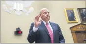  ?? TOMWILLIAM­S — POOL PHOTO ?? Postmaster General Louis DeJoy is sworn in before testifying during a House Oversight and Reform Committee hearing on the Postal Service on Capitol Hill inWashingt­on on Aug. 24.