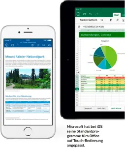  ??  ?? Microsoft hat bei iOS seine Standardpr­ogramme fürs Office auf Touch-Bedienung angepasst.