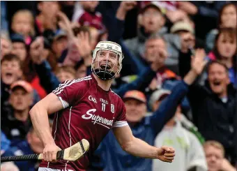  ??  ?? Joe Canning celebrates scoring Galway’s winning point in the All-Ireland semi-final against Tipperary.