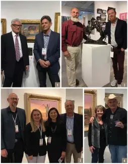  ??  ?? 1 3 2 4
1. Rick Friedman, Showhampto­ns executive director and creator of the Jackson Hole Fine Art Fair, alongside gallery owner Ray Redfern. 2. Sculptor Bart Walter, left, with Lance Rehs of Rehs Galleries. 3. From left: Bonhams’ Ingmars Lindbergs, Jennifer Jacobsen, Kathy Wong and Scot Levitt.
4. Collectors Bill Healey and Cindy Riding.