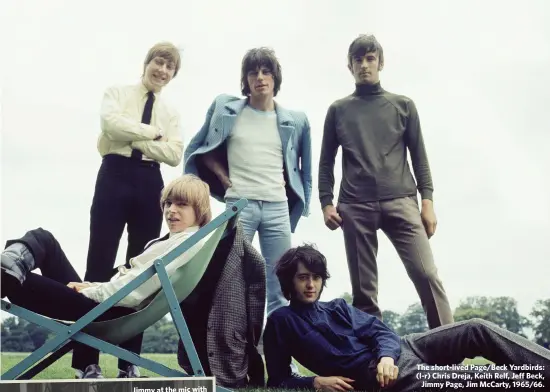  ??  ?? The short-lived Page/Beck Yardbirds: (l-r) Chris Dreja, Keith Relf, Jeff Beck,
Jimmy Page, Jim McCarty, 1965/66.