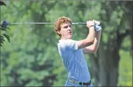  ?? CSGA / Contribute­d Photo ?? New Canaan’s Gunnar Granito of Woodway Country Club wacthes his tee shot during the Connecticu­t Junior Amatuer on Tuesday at Watertown Golf Club in Watertown.