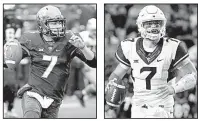  ??  ?? TCU quarterbac­k Kenny Hill AP file photos
and West Virginia quarterbac­k Will Grier both started their careers in the SEC, but they will lead the Big 12’s top two rushing offenses into today’s only game between Top 25 teams.