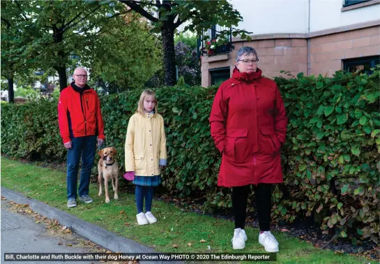 ?? PHOTO © 2020 The Edinburgh Reporter ?? Bill, Charlotte and Ruth Buckle with their dog Honey at Ocean Way