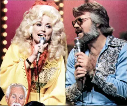  ??  ?? HARMONY:: Kenny Rogers and Dolly Parton, above in the 1970s, later had a hit with Islands In The Stream. Left: Rogers with his fifth wife, Wanda