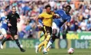  ?? Adama Traoré takes on Everton’s Amadou Onana. Photograph: Jack Thomas/Wolverhamp­ton Wanderers FC/Getty ??