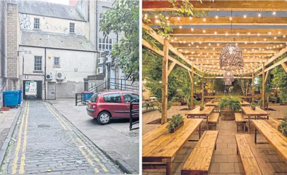  ?? ?? Jimmy Marr wants to turn the space behind Bertie Mooney’s, left, into a beer garden, right, styled on Ashton Lane in Glasgow, below.