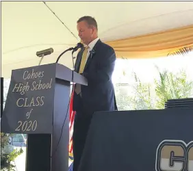  ?? MELISSA SCHUMAN - MEDIANEWS GROUP ?? Principal Bryan Wood addresses the Cohoes High School class of 2020.