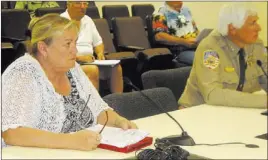  ?? MARK WAITE/ PAHRUMP VALLEY TIMES ?? Dr. Rexene Worrel, Nye County’s former contract medical examiner, sits with Sheriff Tony DeMeo while answering questions from commission­ers on June 18 in Pahrump.