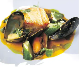  ??  ?? Pacific Ling Cod in “Hannah Glasse” Curry Sauce with Mussels at The Deane House in Calgary. Glasse’s 1747 cookbook is believed to contain the first curry recipe printed in Britain