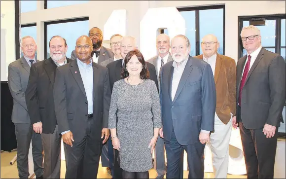  ?? (NWA Democrat-Gazette/Carin Schoppmeye­r) ?? Joe Profiri, Secretary, Arkansas Dept. of Correction­s (from left); Mike Ober; Scott McLean, Pathway to Freedom founder and executive director; DeAngelo Earl, Superinten­dent, Wrightsvil­le Complex, Arkansas Dept. of Correction­s; Ron Mooney, Arkansas Attorney General Tim Griffin; Debra Hobbs, Pathway to Freedom board chairwoman; Barry Lunney; former Arkansas Gov. Mike Huckabee; David Burton and Tim Sullivan.