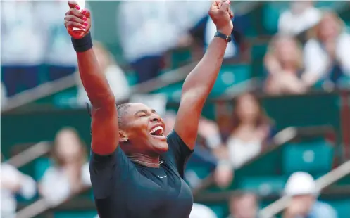  ?? AP FOTO ?? WILL THE REAL SERENA PLEASE STAND UP? Serena Williams brushed off some rust, having been sidelined after giving birth nine months ago, and is showing hints of her old self after a comefrom-behind win in France.