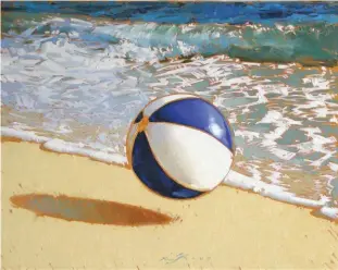  ??  ?? Kauai Summer Beachball, oil on canvas, 24 x 30" (61 x 76 cm) I tethered my beach ball to a string so it couldn’t escape while I took reference photos. A good combinatio­n of a colorful subject with beautiful beaches. The original concept came to me because I wanted to paint a large enough canvas of a wave for my gallery in Hanapepe that you could see from across the street.
