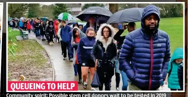  ??  ?? QUEUEING TO HELP Community spirit: Possible stem cell donors wait to be tested in 2019