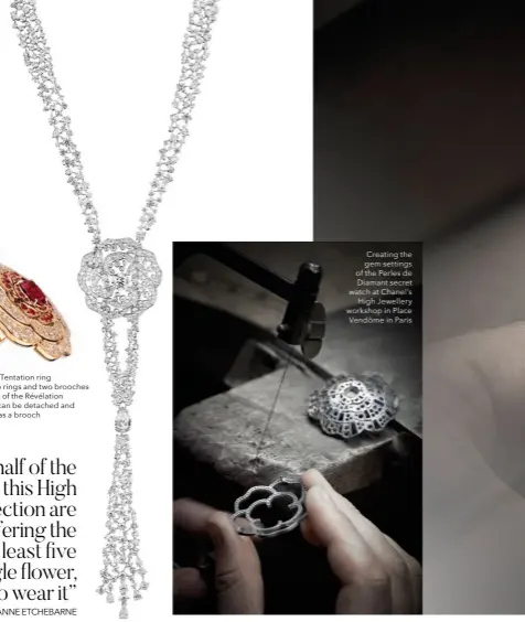  ??  ?? Creating the gem settings of the Perles de Diamant secret watch at Chanel’s High Jewellery workshop in Place Vendôme in Paris