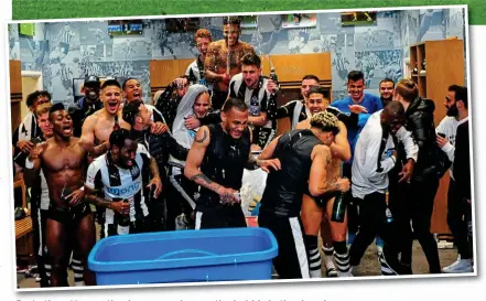  ?? GETTY IMAGES ?? Party time: Newcastle players crack open the bubbly in the dressing room