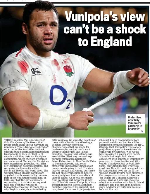  ?? PA ?? Under fire: now Billy Vunipola’s career is in jeopardy
