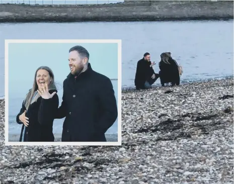  ??  ?? Amanda Davison is delighted with her engagement ring, presented to her by Ian Moore during a surprise proposal on Roker Beach.