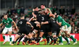  ?? Photograph: Ramsey Cardy/Sportsfile/Getty Images ?? A general view of a scrum during the match between Ireland and New Zealand in Dublin.