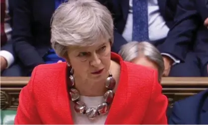  ??  ?? Theresa May speaking to the House of Commons after losing Tuesday’s vote on the government’s Brexit deal. Photograph: AFP/Getty Images