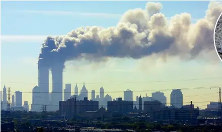  ?? AP ?? Smoke billows from the twin towers of the World Trade Centre in New York after airplanes crashed into both towers in 2001. Eighteen years after the deadliest terrorist attack on American soil, the nation is still grappling with the aftermath