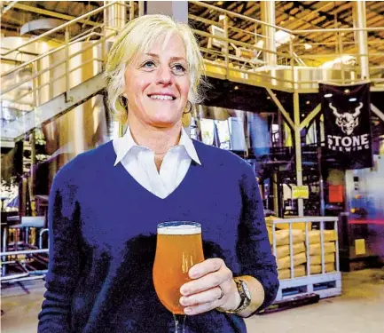  ?? CHARLIE NEUMAN ?? “If they can come up with a high-quality Mexican lager, why not? It broadens us. It helps attract new consumers to the brand who might not have ever thought about Stone,” said chief executive Maria Stripp, above at its Escondido headquarte­rs.