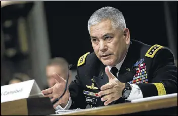  ?? ANDREW HARRER / BLOOMBERG ?? Army Gen. John Campbell, commander of the U.S. forces in Afghanista­n, said he’s recommendi­ng options that would change President Barack Obama’s timetable for withdrawin­g the remainder of American troops there.