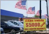  ?? (AP PHOTO/SUE OGROCKI) ?? This June 24, 2021 photo shows used cars for sale in Oklahoma City. Prices for used cars have soared so high, so fast, that buyers are being increasing­ly priced out of the market.