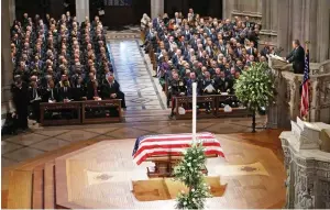  ?? Photo: AFP ?? Former President George W Bush delivers his eulogy during a funeral service at the National Cathedral in Washington DC on Wednesday.