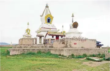  ??  ?? Photo shows the "Golden Stupa" at Erdene Zuu Monastery located in Kharkhorin, on the northern border of the Ovorkhanga­i province, Mongolia.