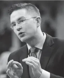 ?? FRED CHARTRAND/ THE CANADIAN PRESS ?? Minister of Democratic Reform Pierre Poilievre has turned to personal attacks rather than defending the merits of the bill .