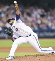  ?? FRANK GUNN/THE CANADIAN PRESS ?? Toronto Blue Jays starting pitcher Francisco Liriano pitched into the seventh inning on Wednesday night without allowing a run, while putting up 10 strikeouts.