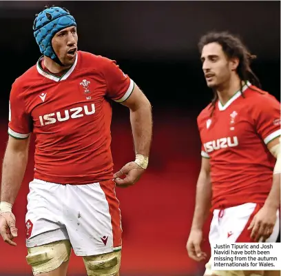  ?? ?? Justin Tipuric and Josh Navidi have both been missing from the autumn internatio­nals for Wales.