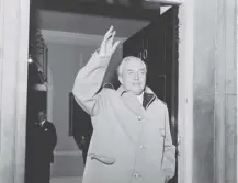  ?? ?? 0 Harold Wilson pictured at 10 Downing Street after becoming Labour prime minister on this day in 1964