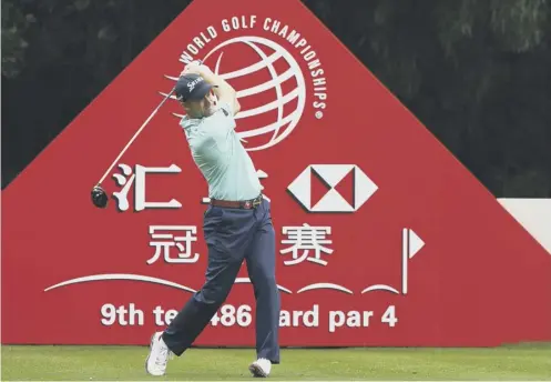  ??  ?? 0 Russell Knox tees off at the ninth – his final hole – en route to an encouragin­g start in the WGC-HSBC Champions in Shanghai