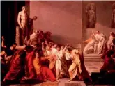  ??  ?? OVER Et maleri av den italienske maleren Vincenzo Camuccini fra 1798 portretter­er det dramatiske drapet på Cæsar.